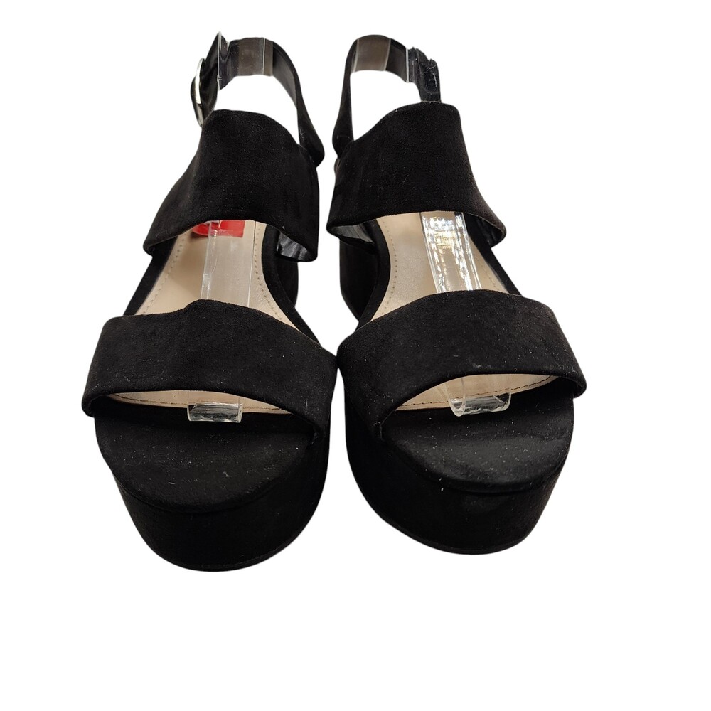 Bar III Clarisz Black Faux Suede Open Toe Chunky Platform Wedge Sandals EUC 7M